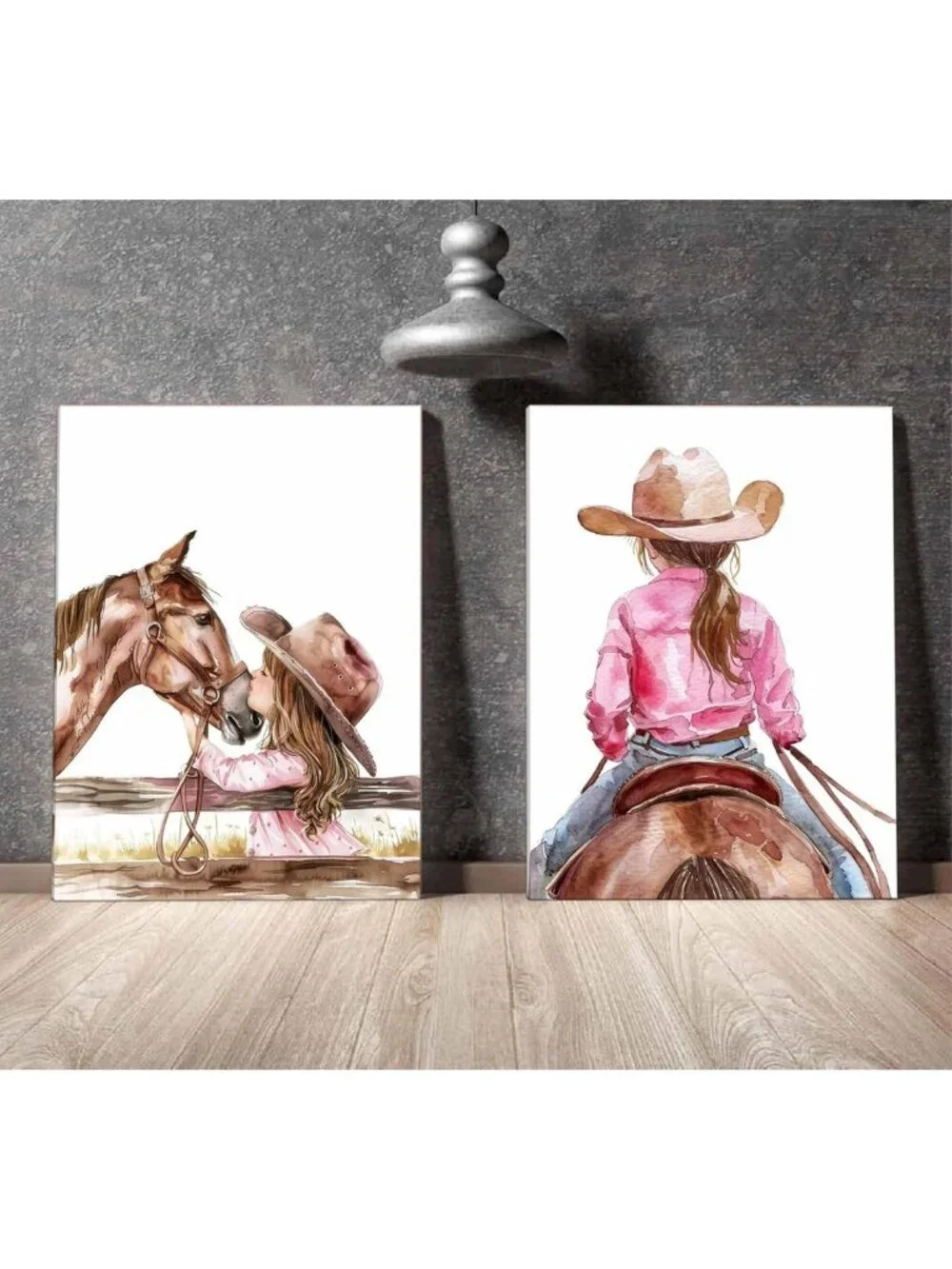 Set of 2 Western Cowgirl Nursery Canvas Wall Art - 16x24in Decor for Kids